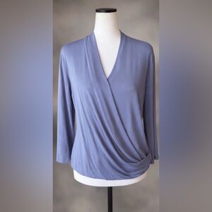 MM Lafleur Blue Faux Wrap V-Neck Blouse Top (Small)